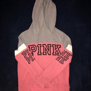PINK gray, white & pink hoodie with black writing